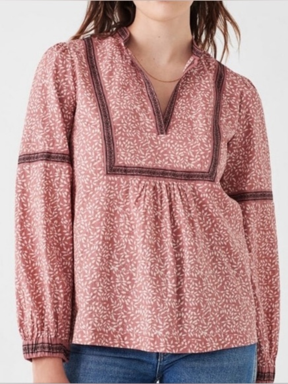 Faherty Aurora Leaf Print Peasant Top – Size M – 100% Organic Cotton - Picture 8 of 10
